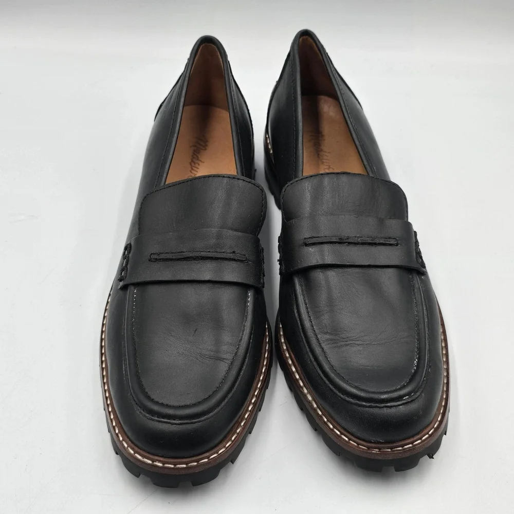 Madewell Loafers Womens 8 Corinne Lug Sole Black Leather NE526 EUC Penny Slip On